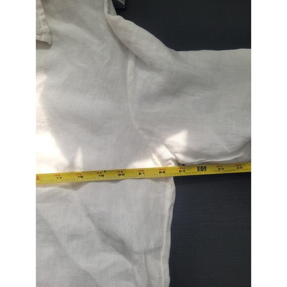 Antica Sartoria Beaded Embroidered Button Down Linen Tunic Size XL White Coastal - Picture 12 of 14